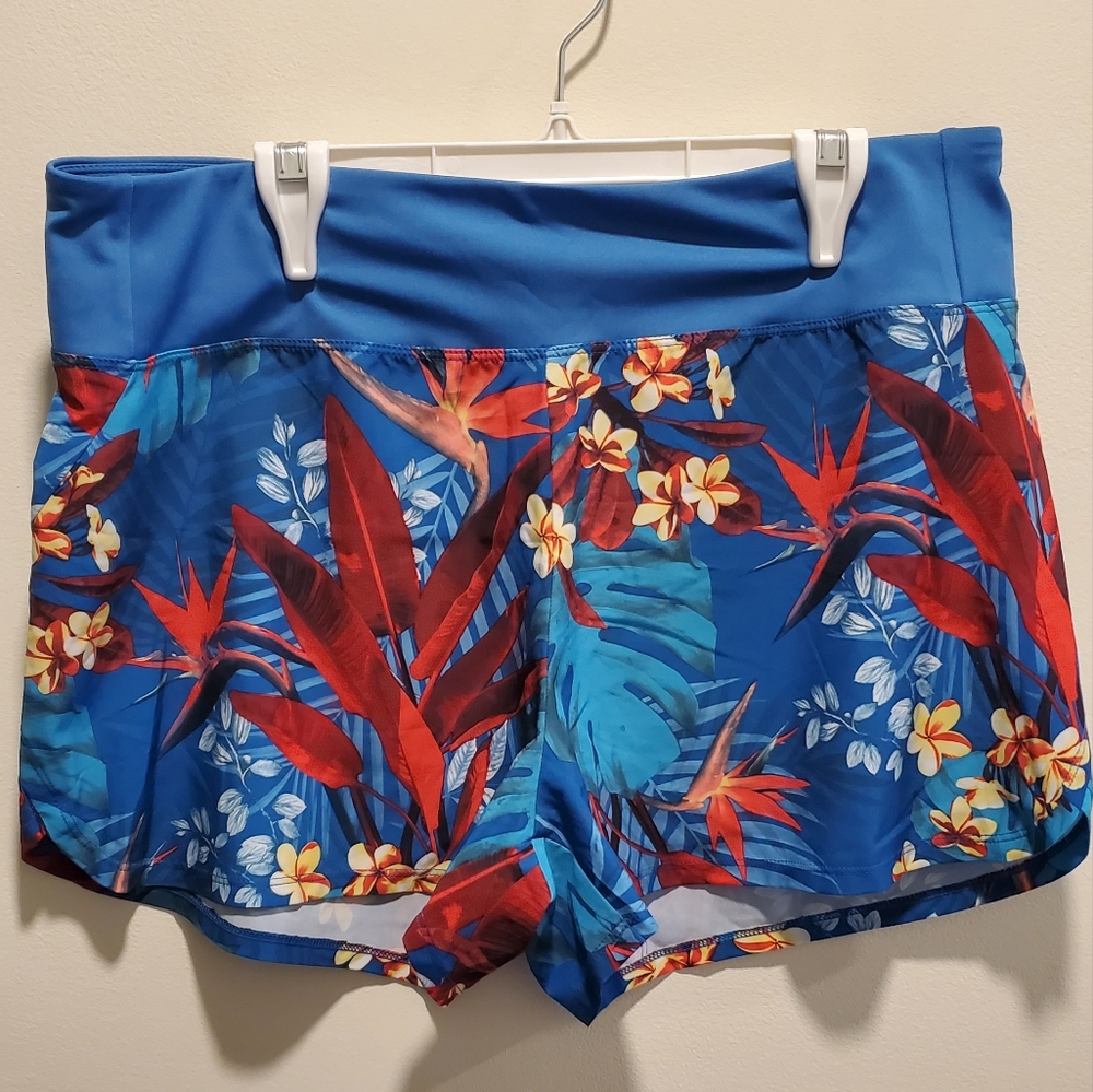 ☆3/35$ | MARIKA | Blue & Tropical Print Board Shorts in size Large
